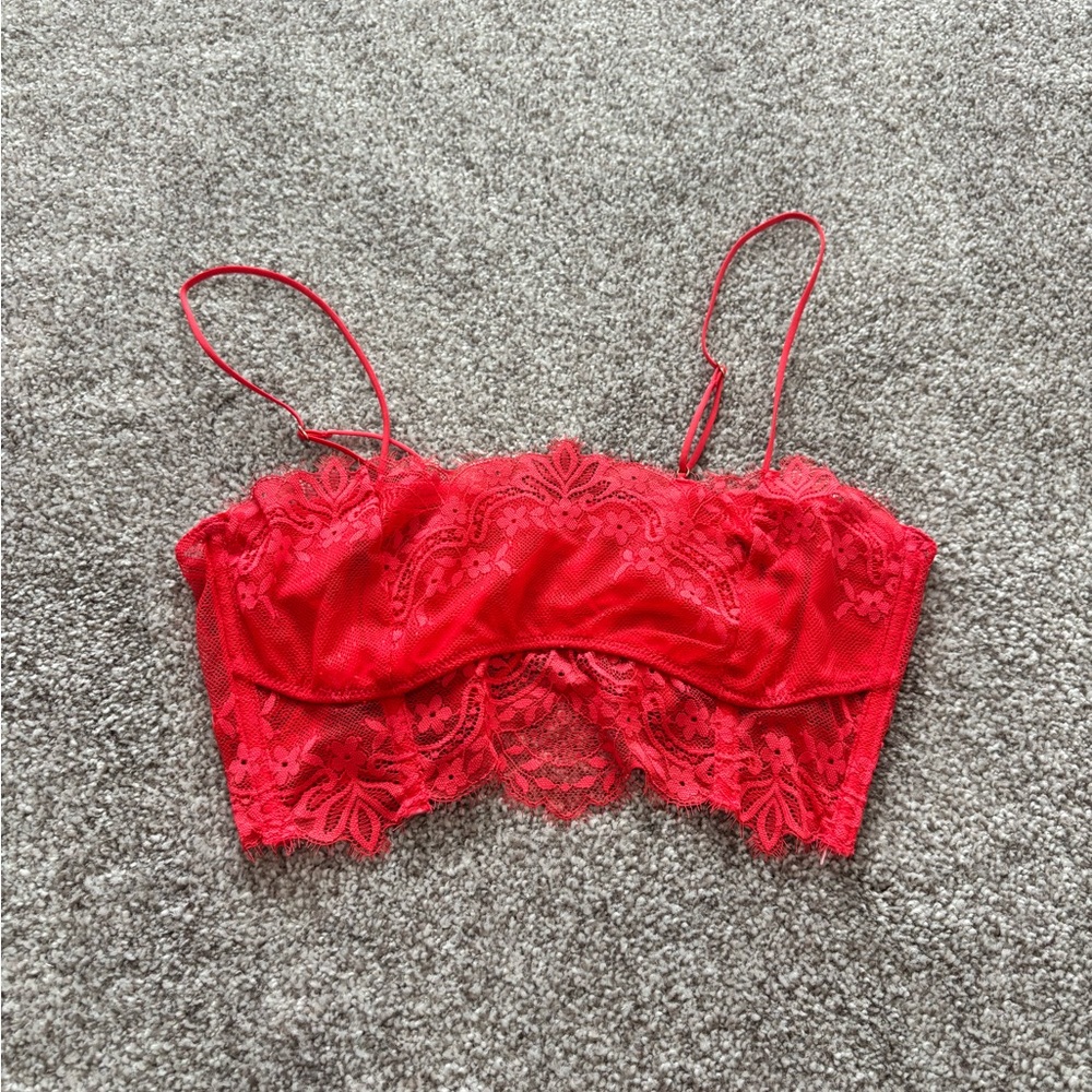 Free People Red Lace Bra with Scalloped Edges